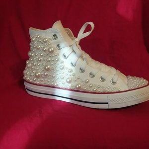 Custom Pearl Converse Hi Tops
